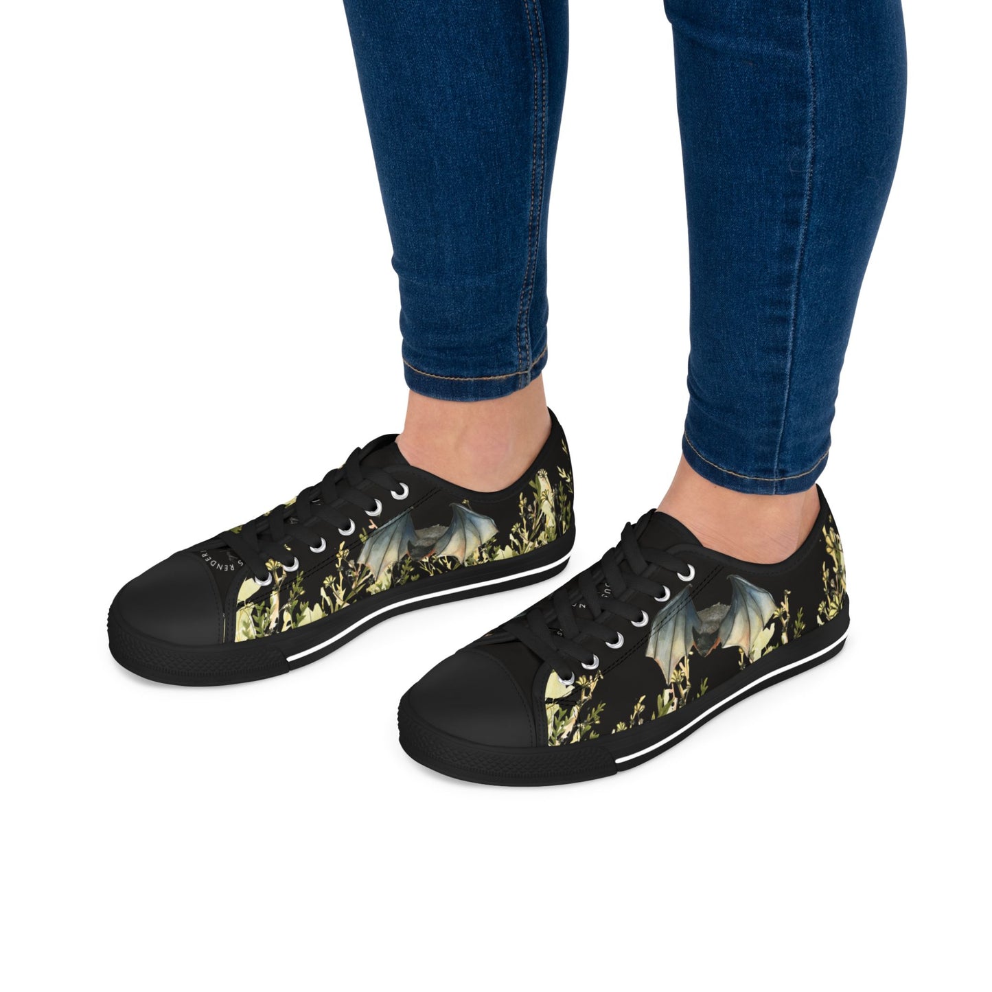 Women's Low Top Sneakers — Botanical Bat Night Floral Print
