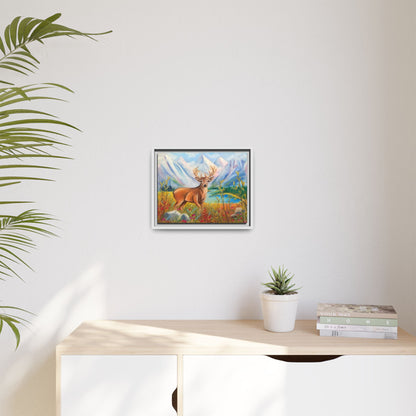 Framed Canvas Wall Art — Majestic Deer in Mountain Meadow