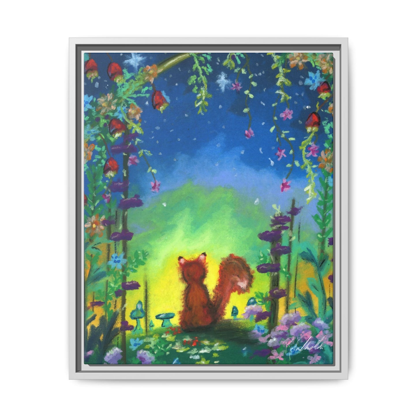 Fox Under Flowers Framed Wall Art