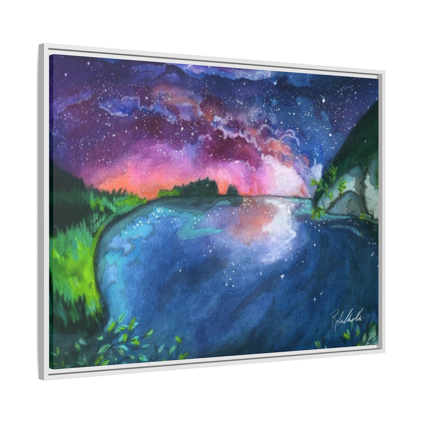 Watercolor Sunset Lake Framed Wall Art