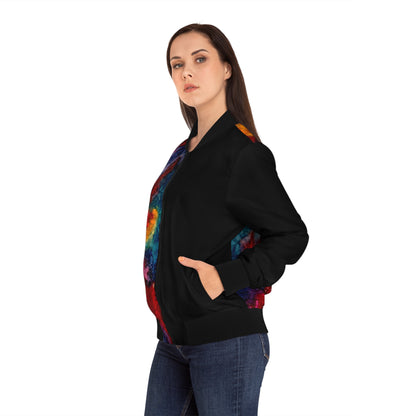 Women's Bomber Jacket - Colorful Abstract Galaxy Paint Splatter Design