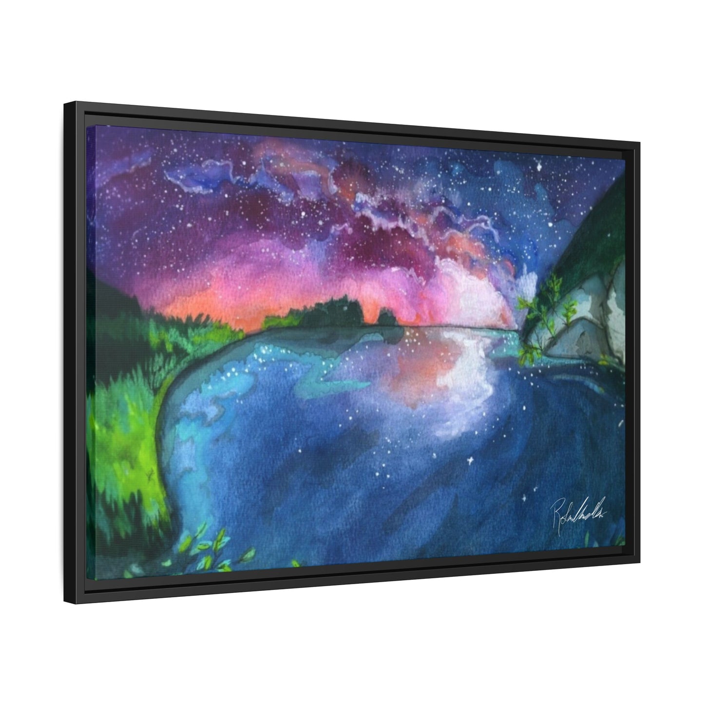 Watercolor Sunset Lake Framed Wall Art
