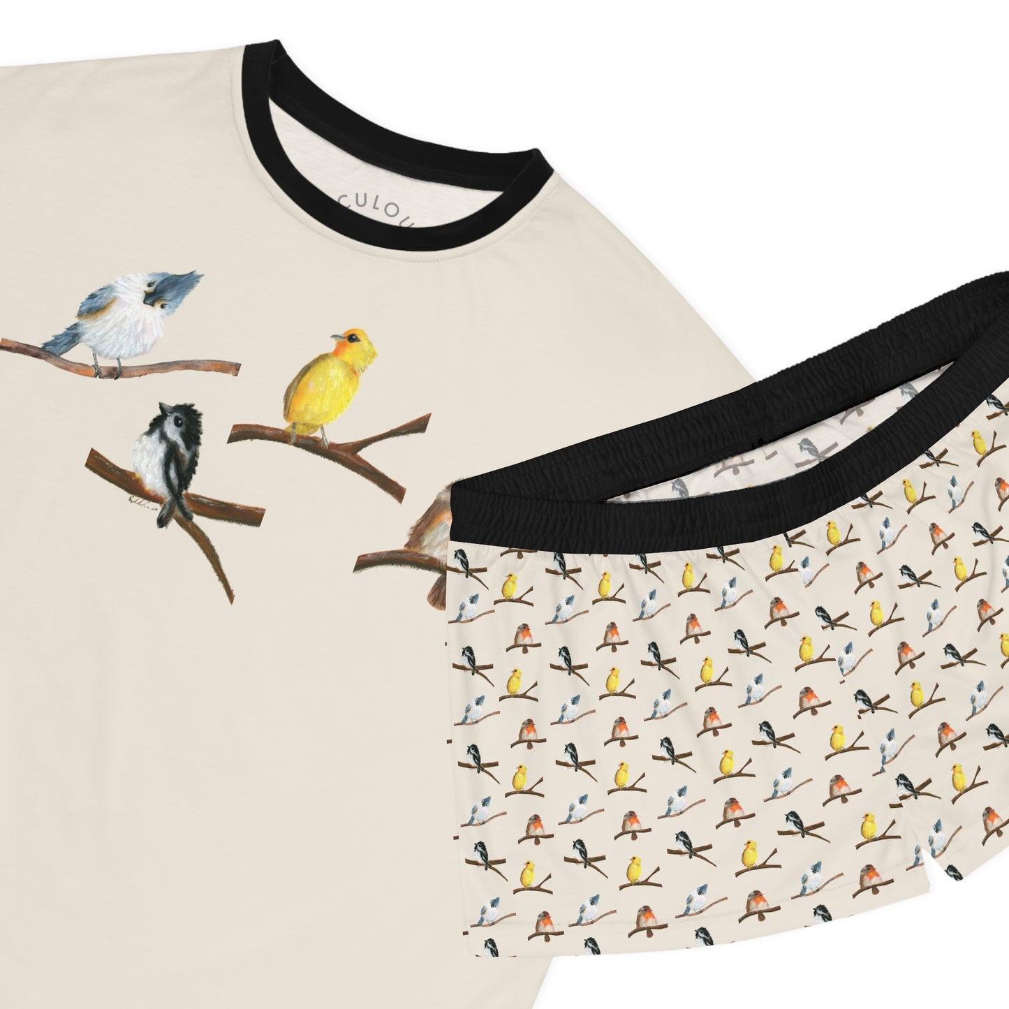 Birdsong Women's Short Pajama Set – Cute Watercolor Birds Sleepwear