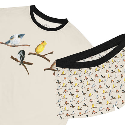 Birdsong Women's Short Pajama Set – Cute Watercolor Birds Sleepwear