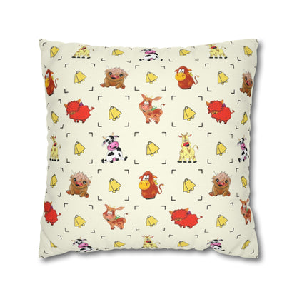Cute Farm Animal Pattern Square Pillowcase – Whimsical Chick, Pig & Cow Throw Pillow Cover