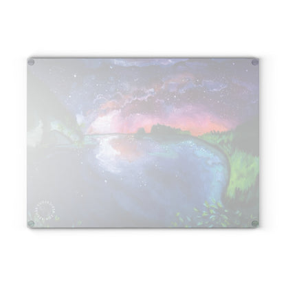 Glass Cutting Board - Aurora Lake Nightscape Art