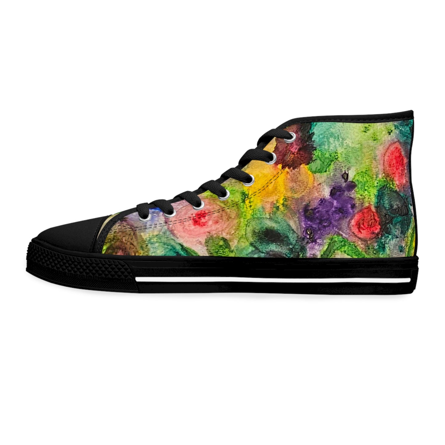 Floral Watercolor High Top Sneakers — Colorful Women's Canvas Shoes