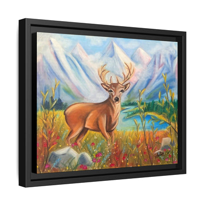 Framed Canvas Wall Art — Majestic Deer in Mountain Meadow