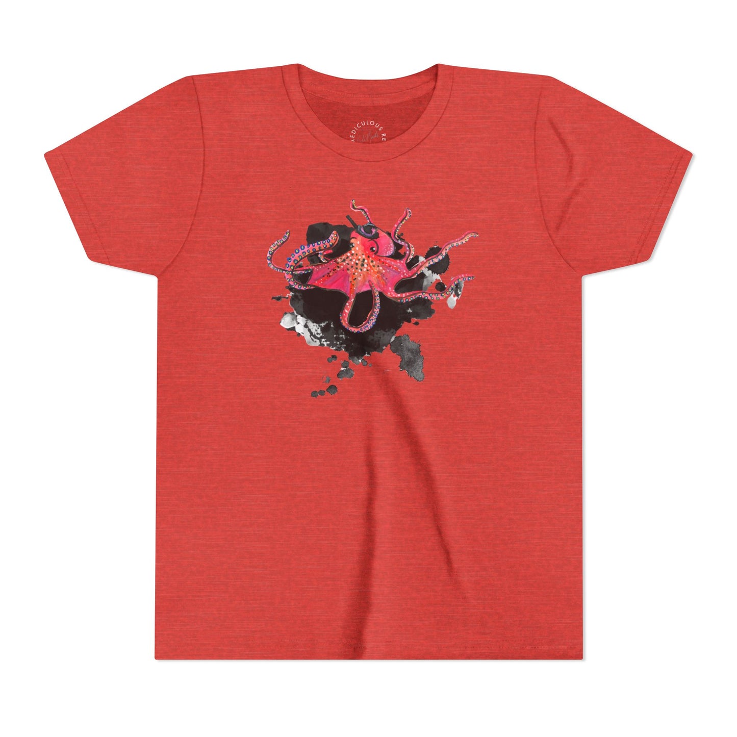 Youth Tee — Red Octopus Splash Graphic Shirt