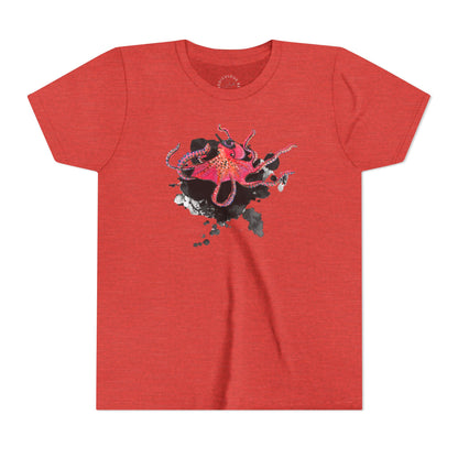 Youth Tee — Red Octopus Splash Graphic Shirt