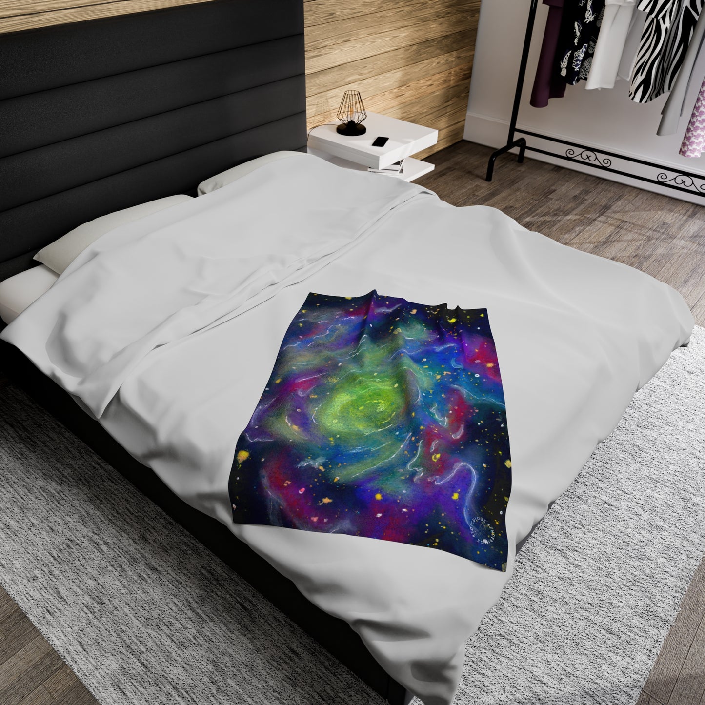 Rainbow Vortex Galaxy Velveteen Plush Blanket