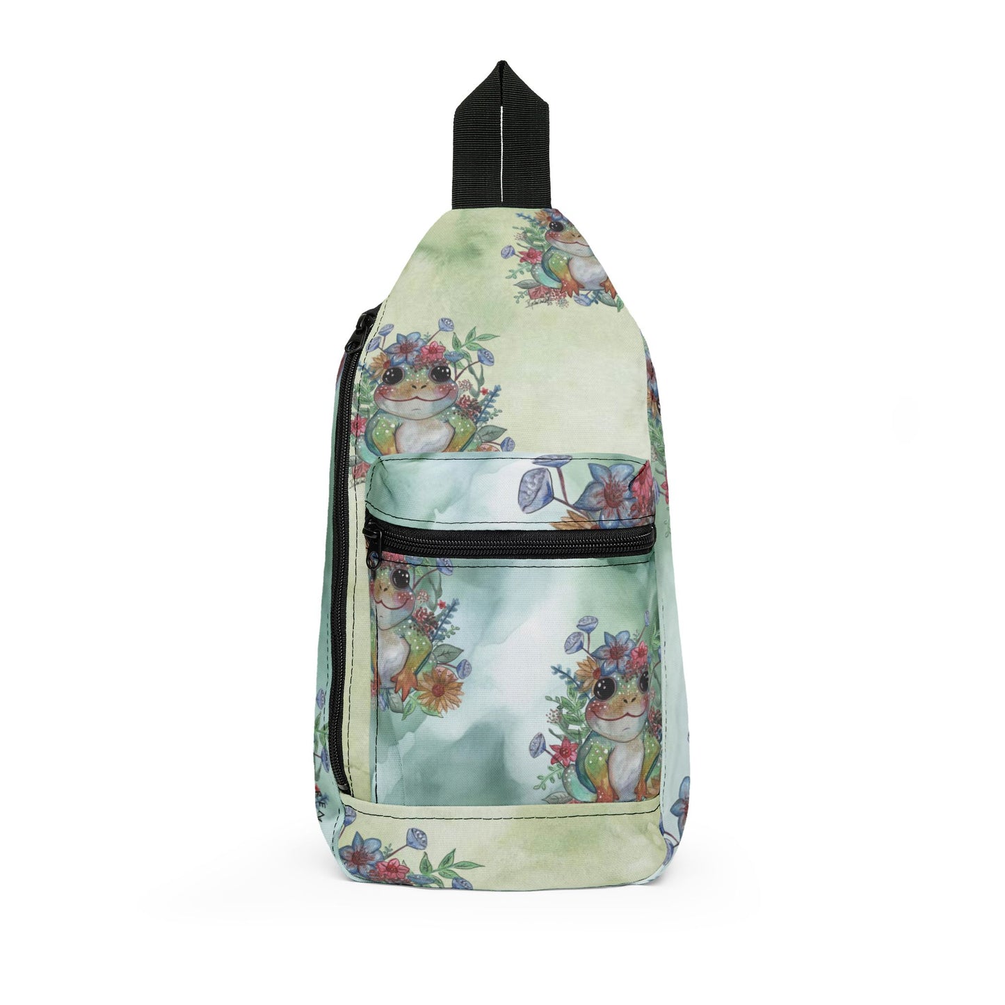 Floral Frog Watercolor Sling Bag — Cute Pastel Bouquet Crossbody