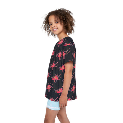 Kids Octopus Sports Jersey — Bright Red Octopus All-Over Print