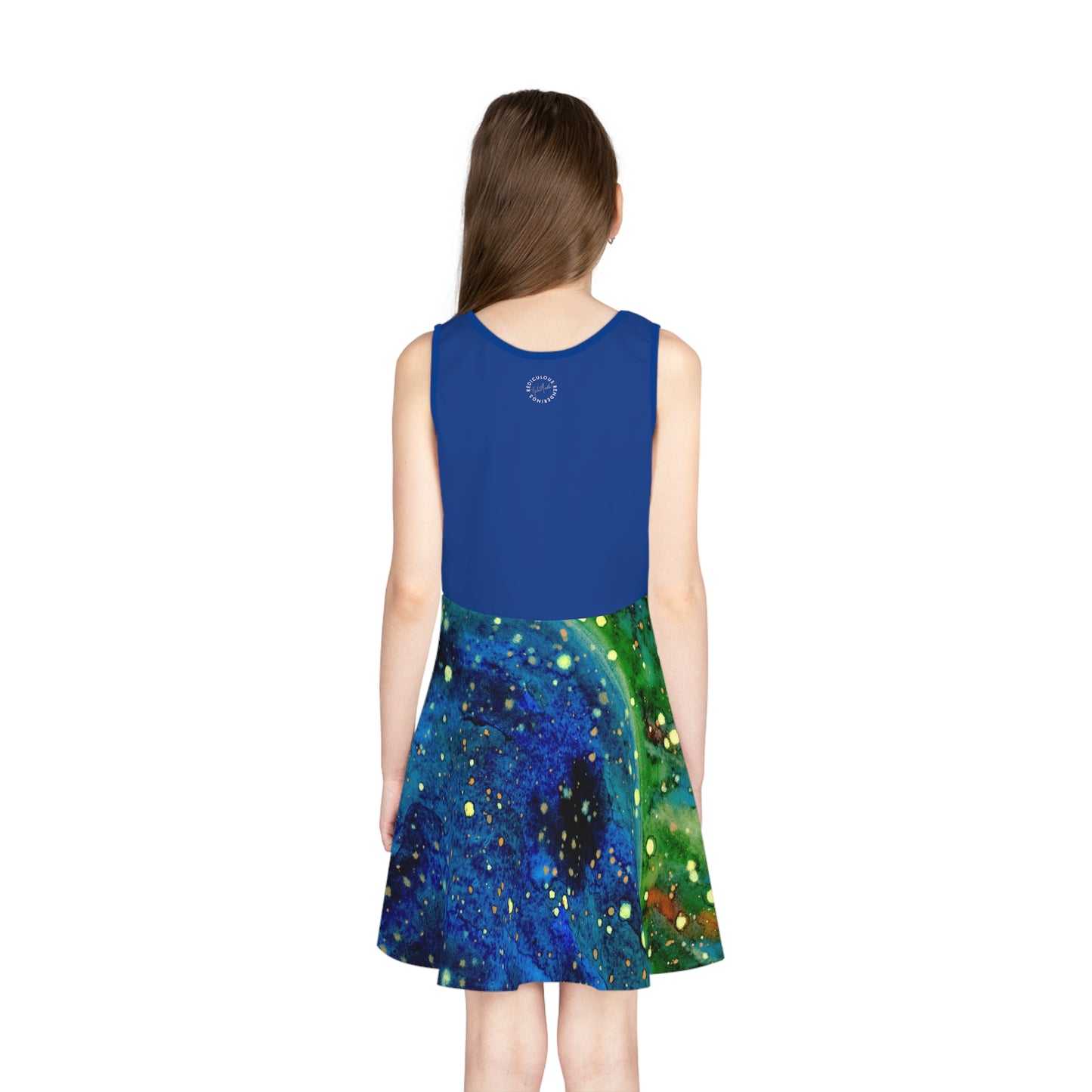 Blue Top Blue Planet Galaxy Girls' Sleeveless Sundress (AOP)