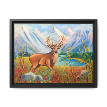 Framed Canvas Wall Art — Majestic Deer in Mountain Meadow