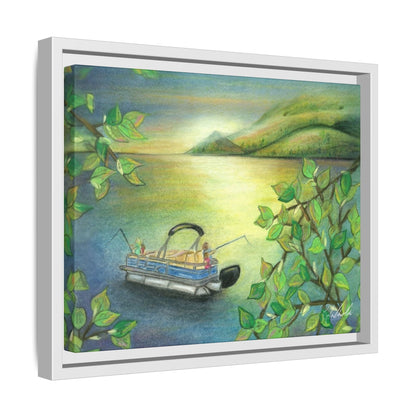 Pontoon Boat on Lake Framed Wall Art