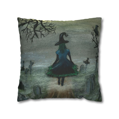 Witch Silhouette Spun Polyester Pillow - Haunted Graveyard Halloween Decor