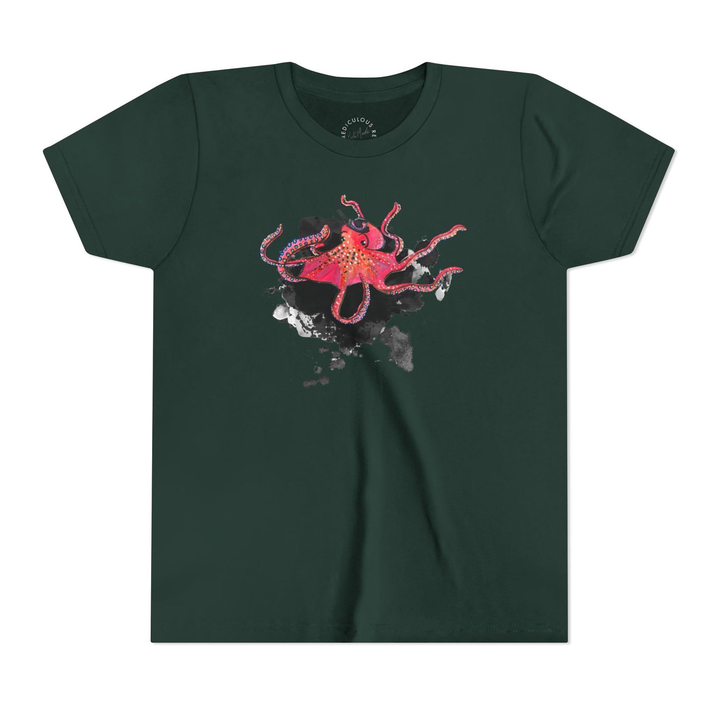Youth Tee — Red Octopus Splash Graphic Shirt
