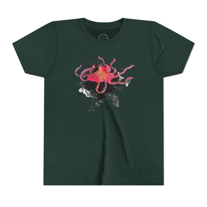 Youth Tee — Red Octopus Splash Graphic Shirt
