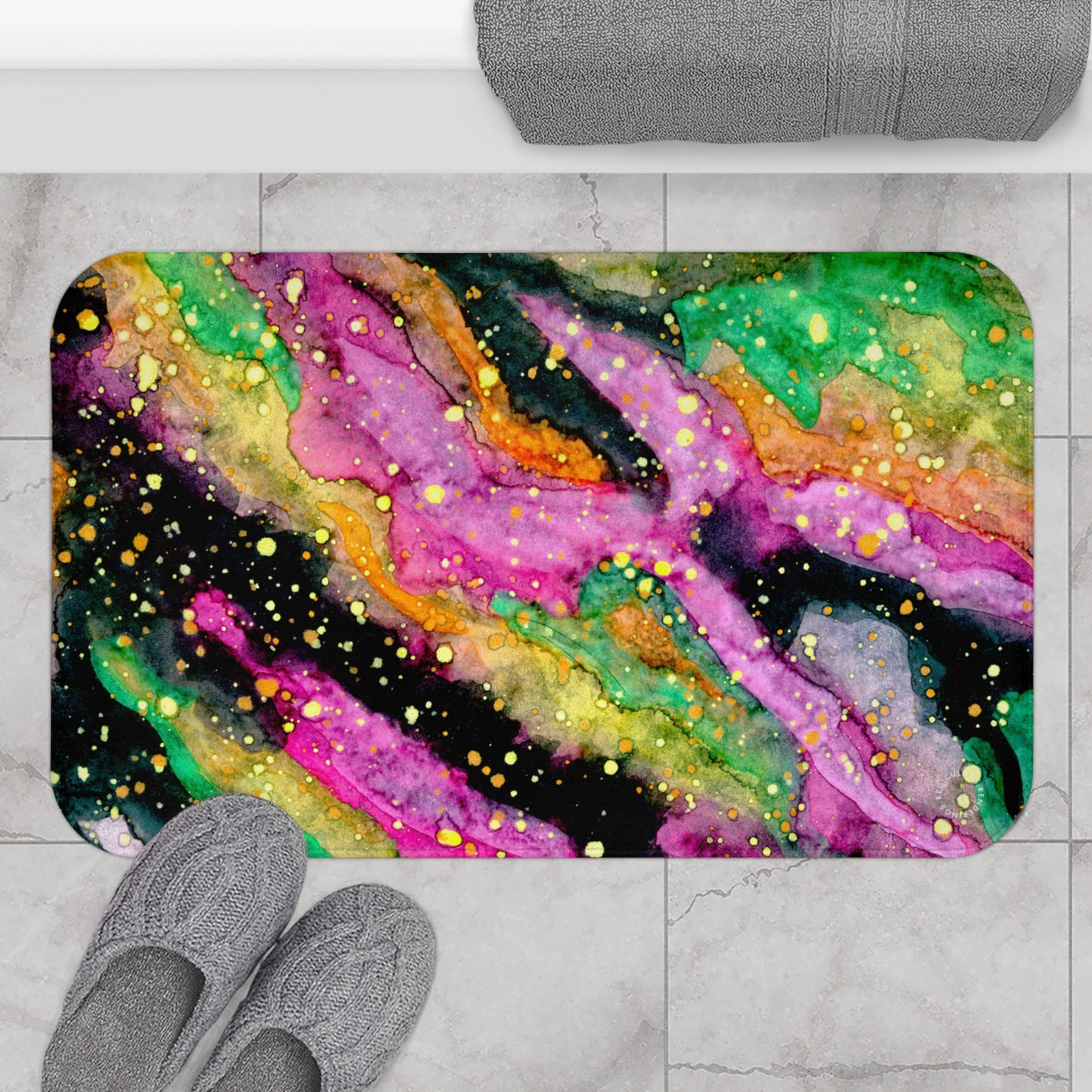 Neon Galaxy Bath Mat  Anti-Slip, 100% Microfiber Rug- Home & Bathroom Supplies