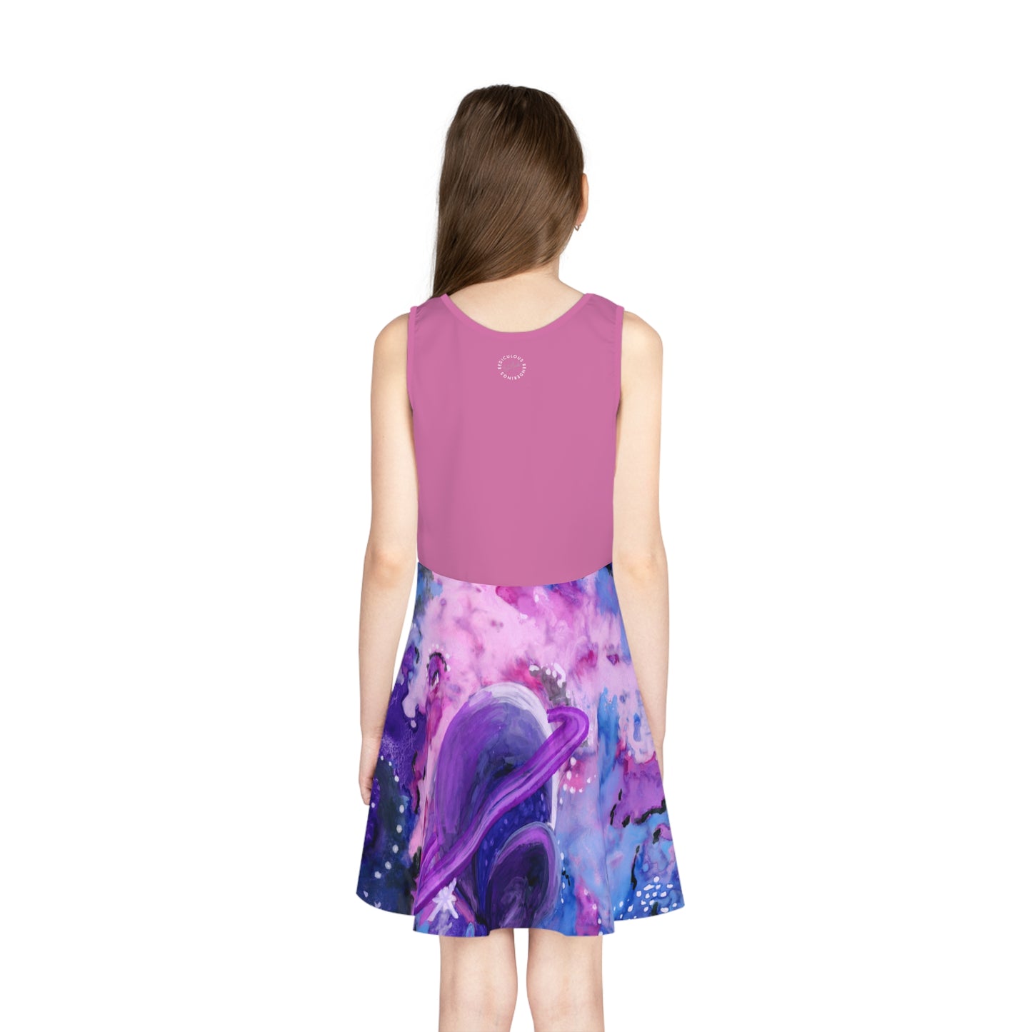 Light Pink Top Purple Galaxy Girls' Sleeveless Sundress (AOP)