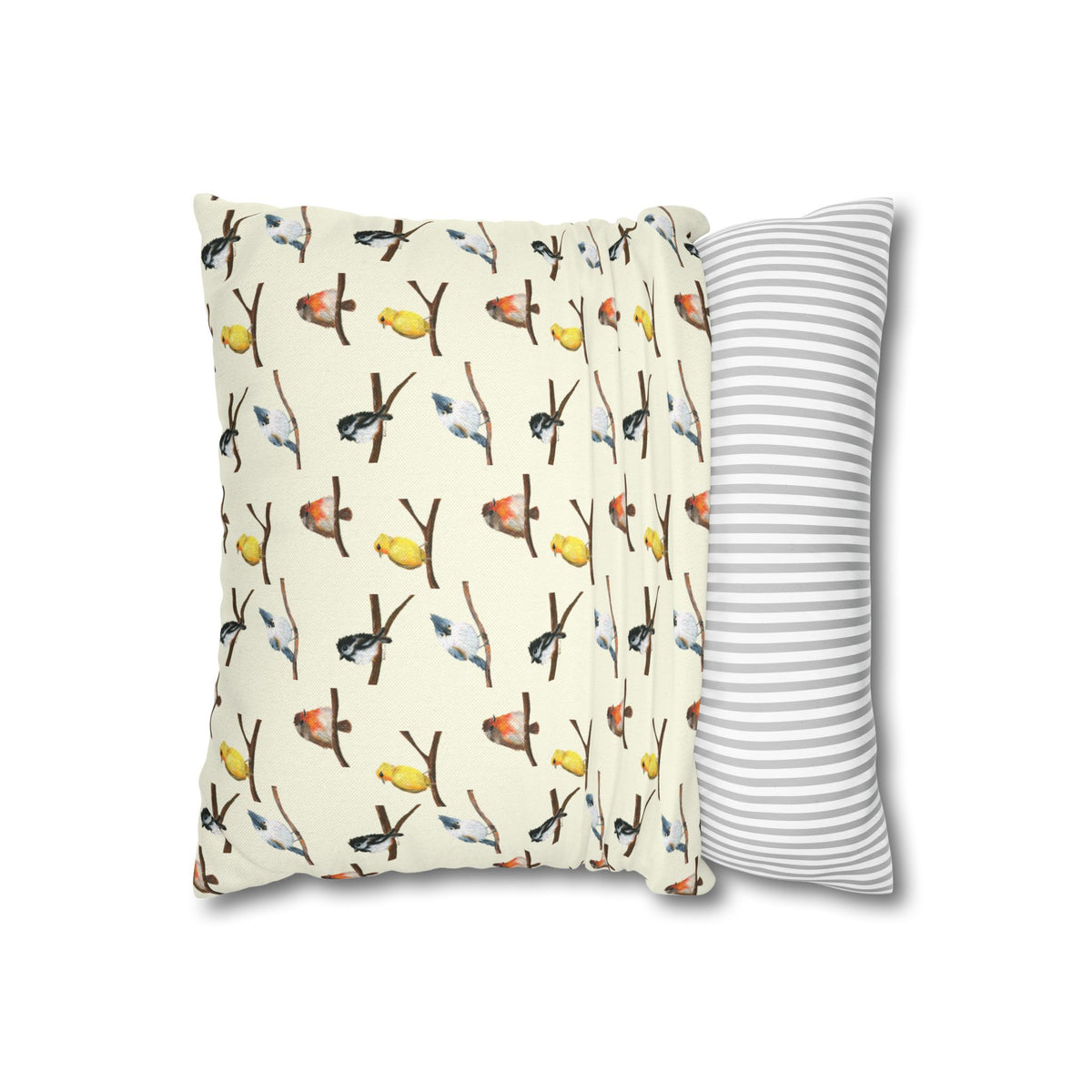 Bird Pattern Pillowcase – Watercolor Songbirds Decorative Throw Pillow Cover