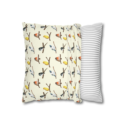 Bird Pattern Pillowcase – Watercolor Songbirds Decorative Throw Pillow Cover