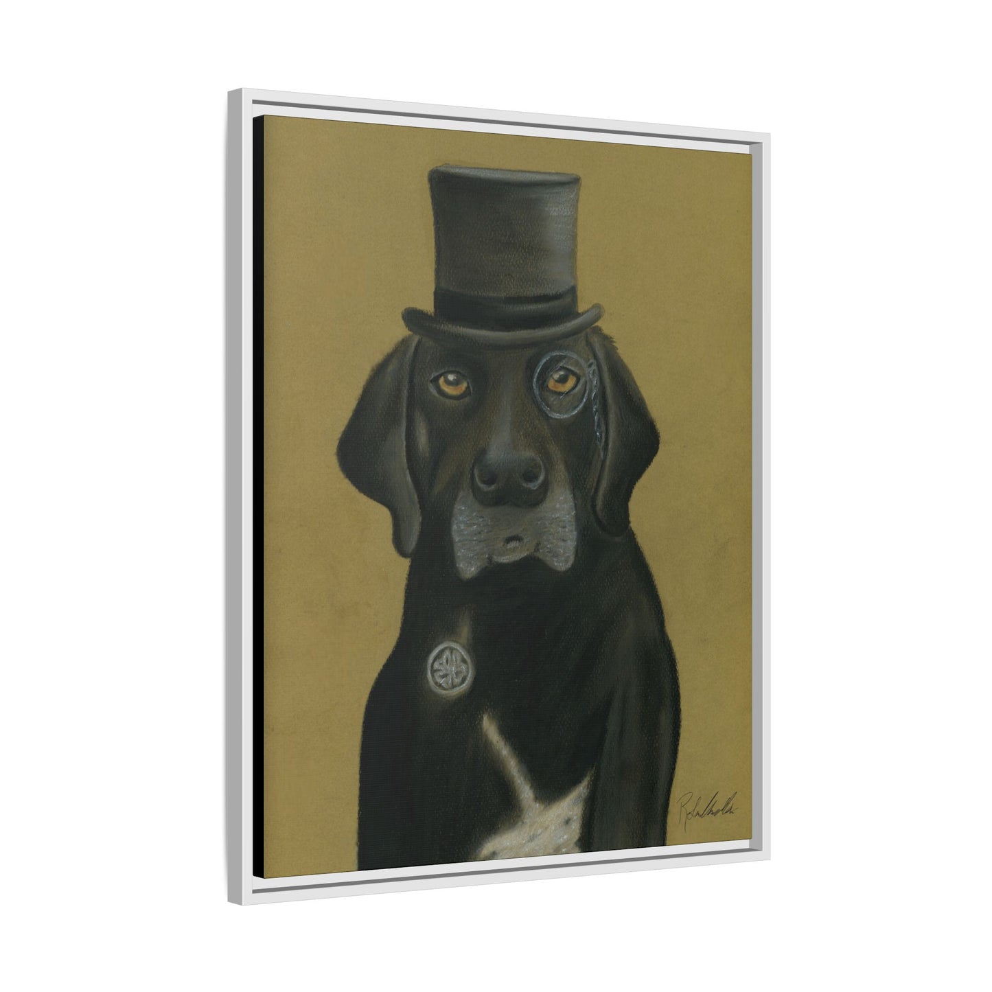 Black Lab Dog in Top Hat Framed Wall Art