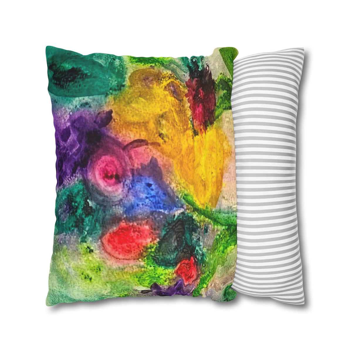 Abstract Floral Pillowcase - Colorful Watercolor Garden Throw Pillow