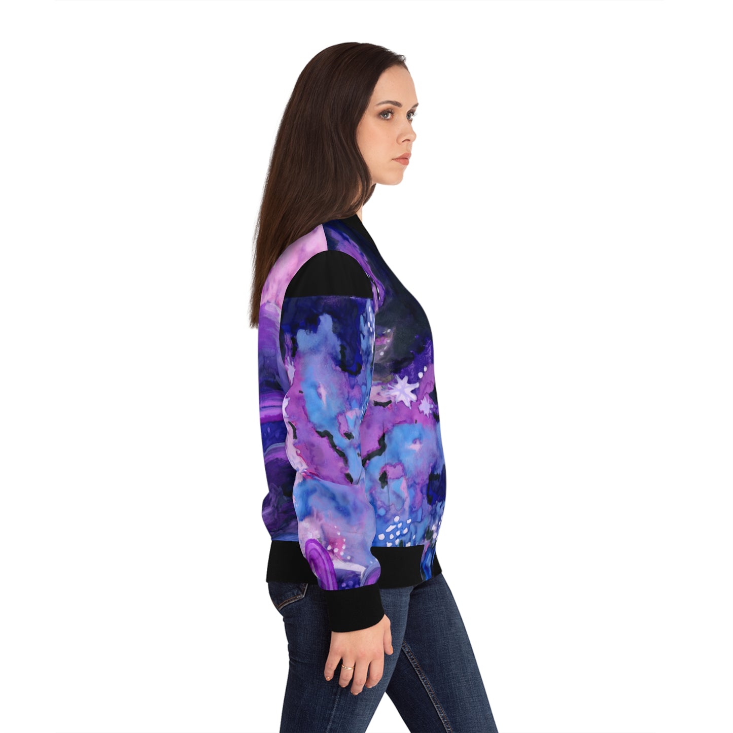 Purple Galaxy Women's Bomber Jacket (AOP)