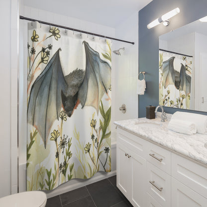 Bat Illustration Shower Curtain — Whimsical Watercolor Night Bat Bathroom Decor