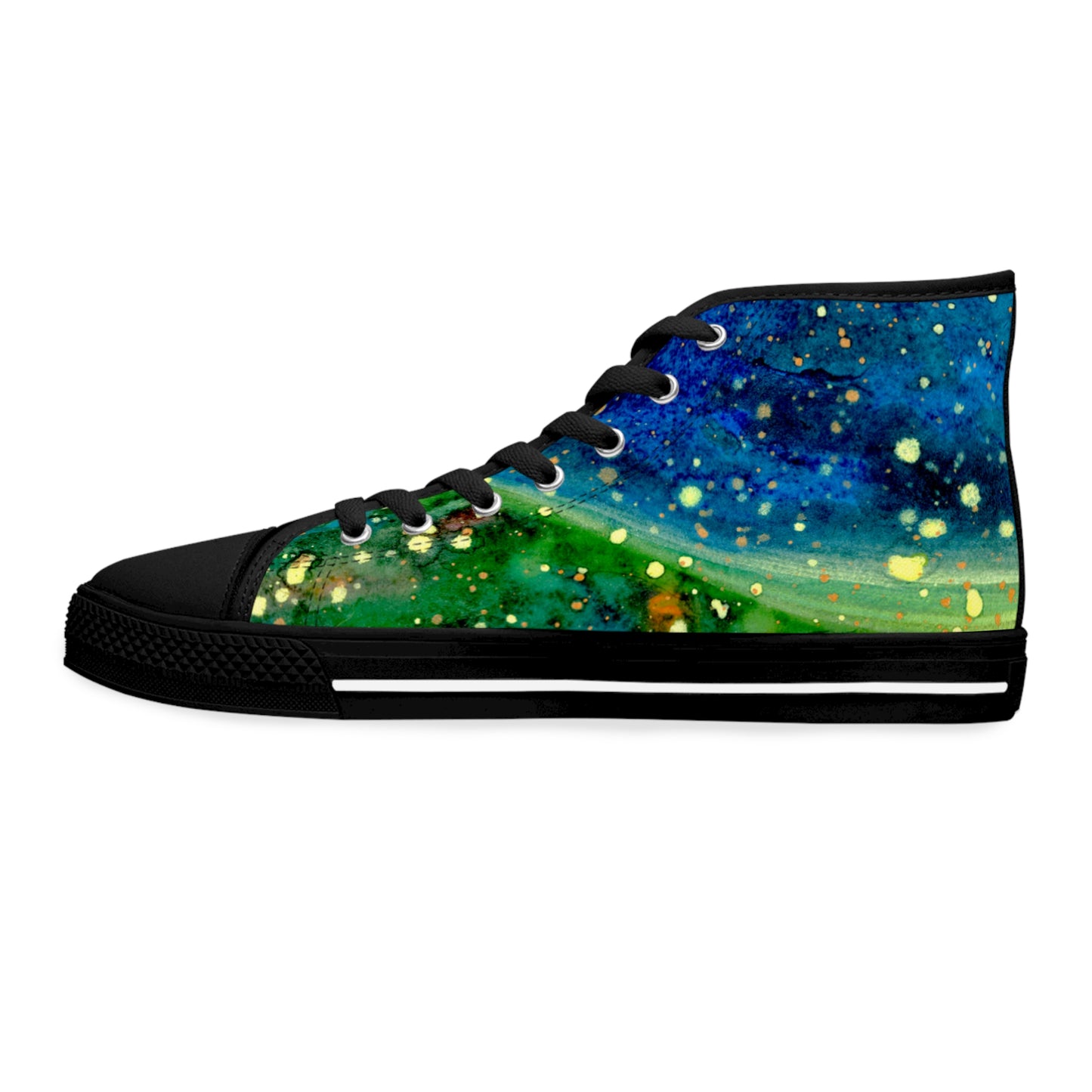 Galaxy Swirl High Top Sneakers — Women's Cosmic Blue & Green Art Shoes