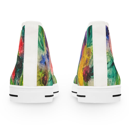 Floral Watercolor High Top Sneakers — Colorful Women's Canvas Shoes