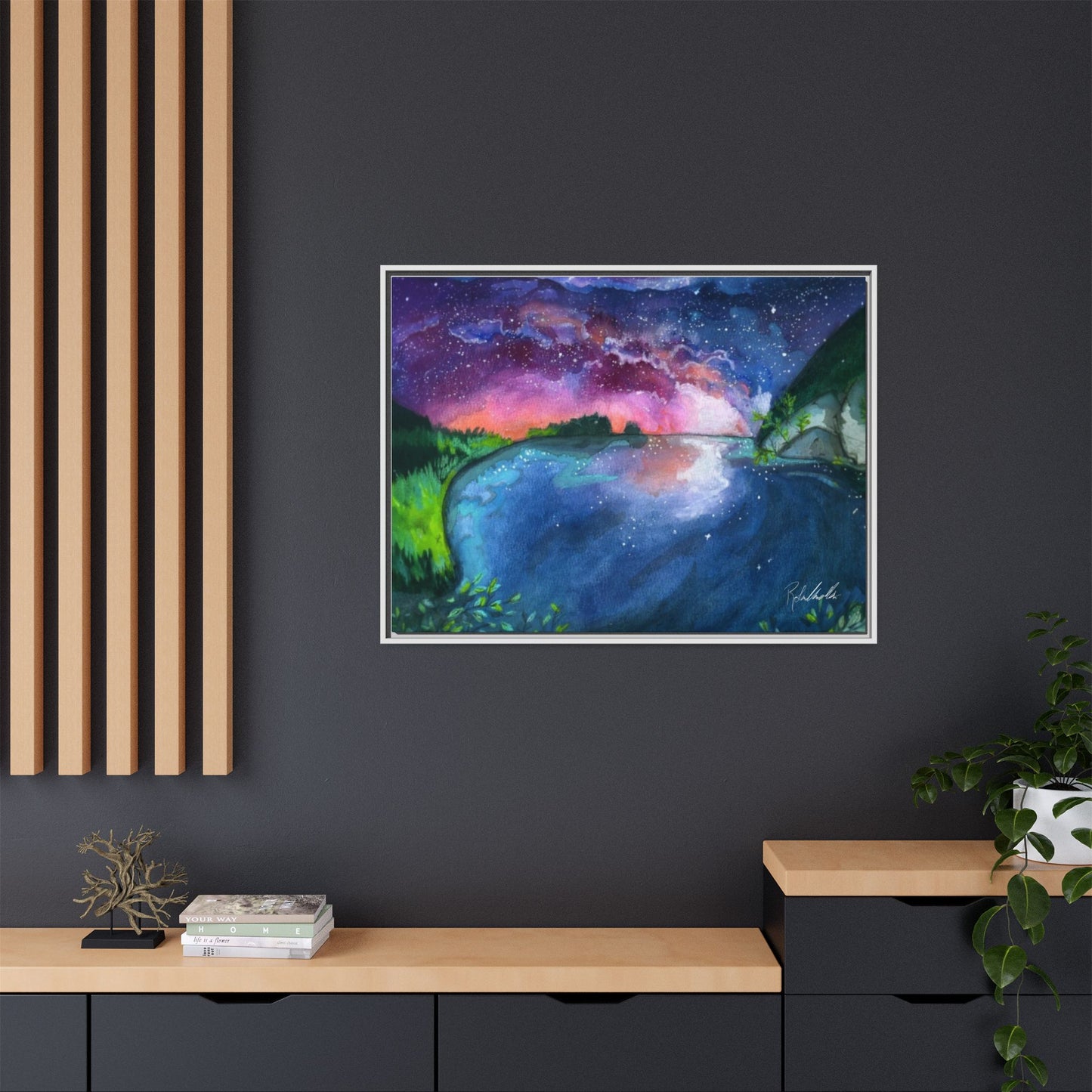 Watercolor Sunset Lake Framed Wall Art