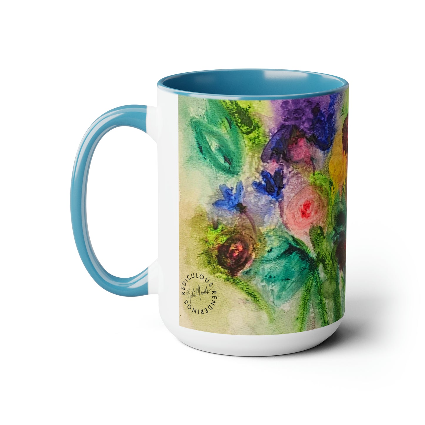 Flowers Two-Tone Coffee Mugs, 15oz