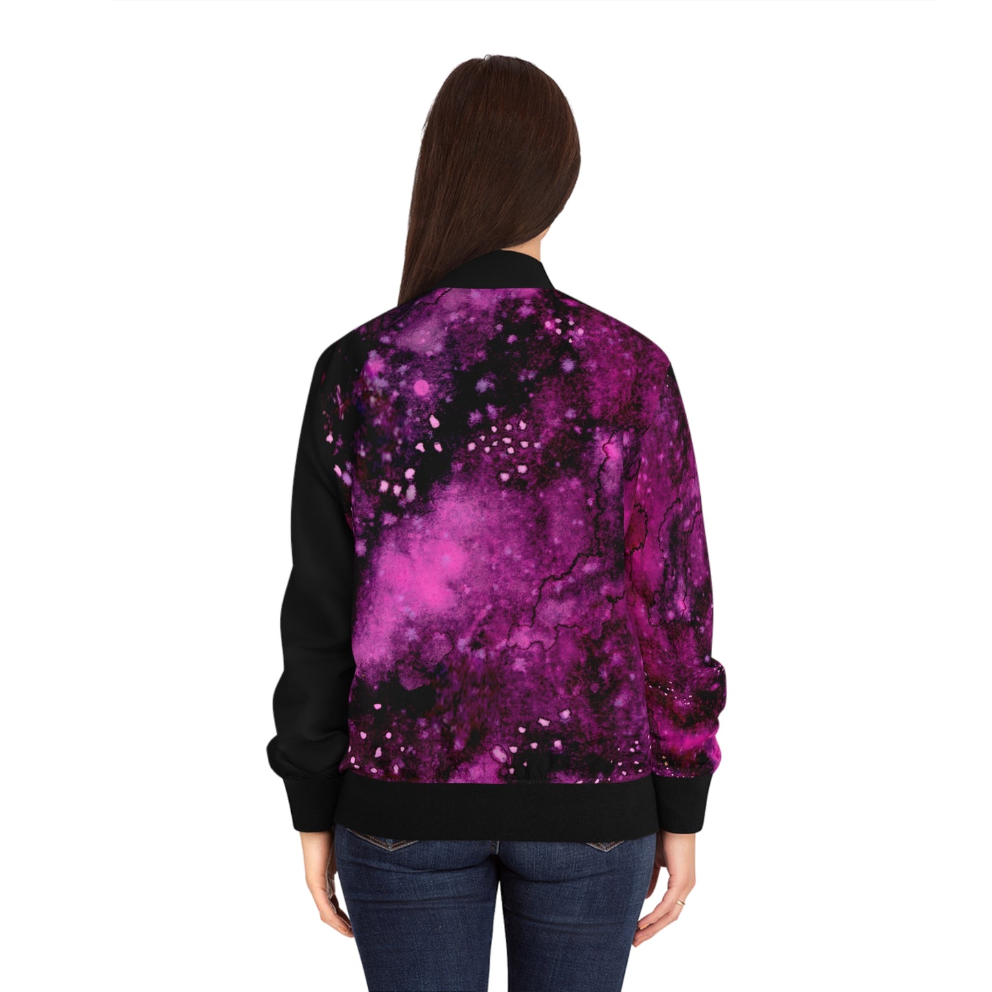 Rose Colored Galaxy Womens Bomber Jacket (AOP)