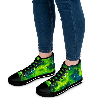High Top Sneakers — Green Watercolor Cosmic Swirl Print