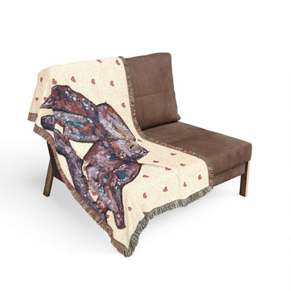 Woven Blanket — Romantic Owls Jacquard Throw (Kissing Owl Design)