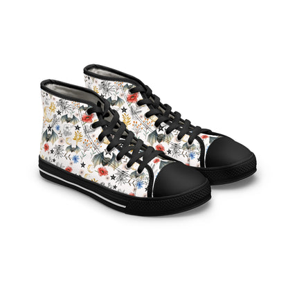 Floral Botanical Bat High Top Sneakers — Women's Vintage Wildflower Animal Print