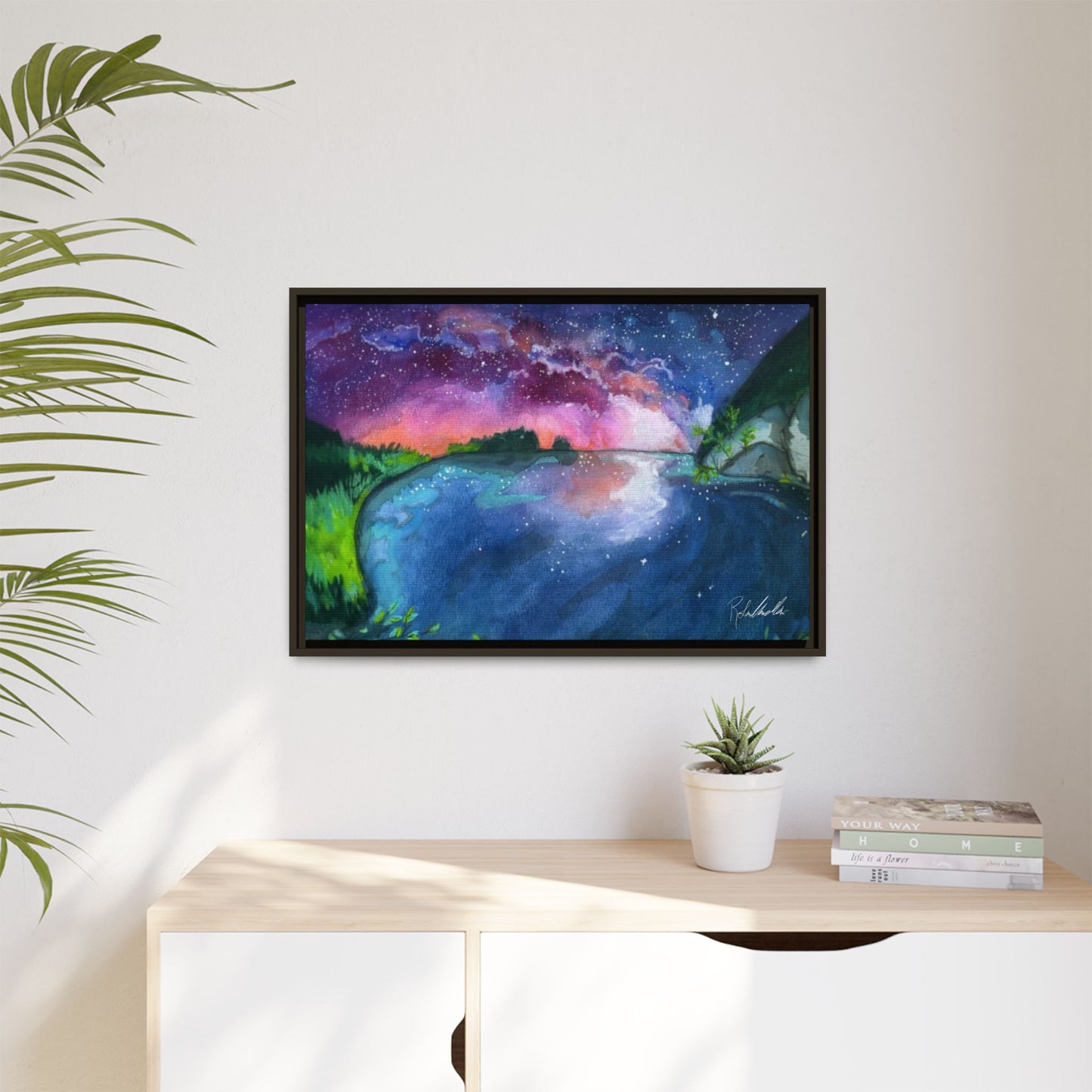 Watercolor Sunset Lake Framed Wall Art