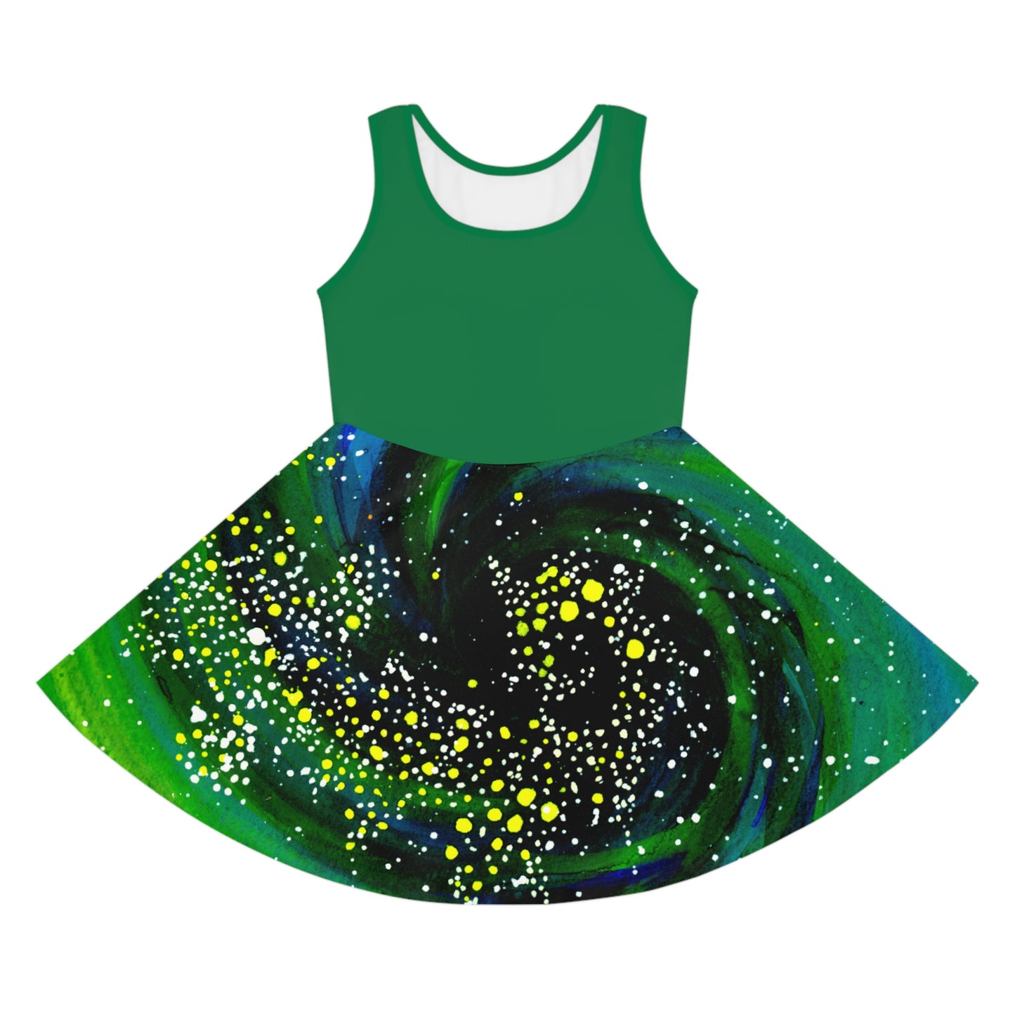 Green Top Spiral Galaxy Girls' Sleeveless Sundress (AOP)