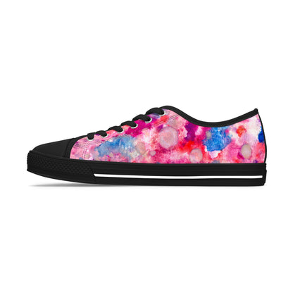 Women's Low Top Sneakers — Pink Watercolor Floral Canvas Shoes
