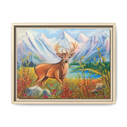 Framed Canvas Wall Art — Majestic Deer in Mountain Meadow
