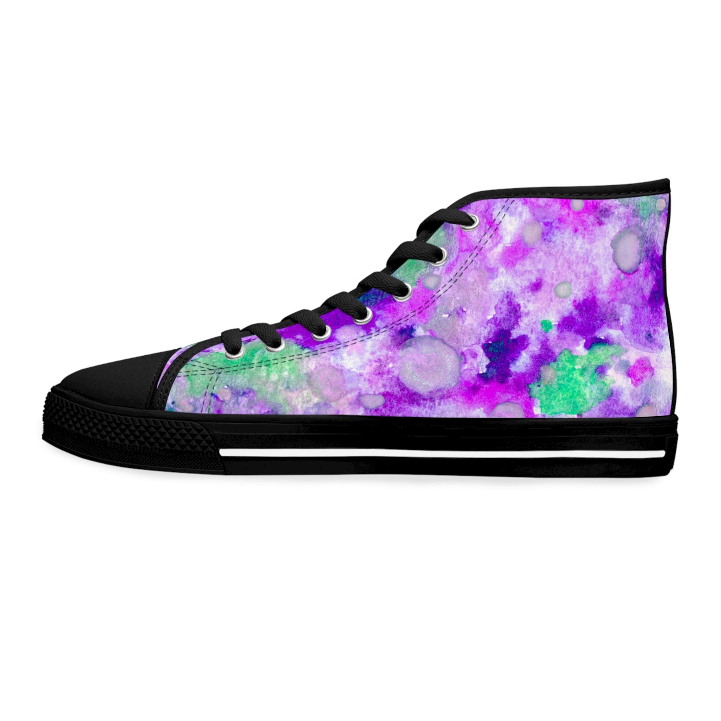 Women's High Top Sneakers — Purple Watercolor Floral Pattern Athletic Fashion Shoes