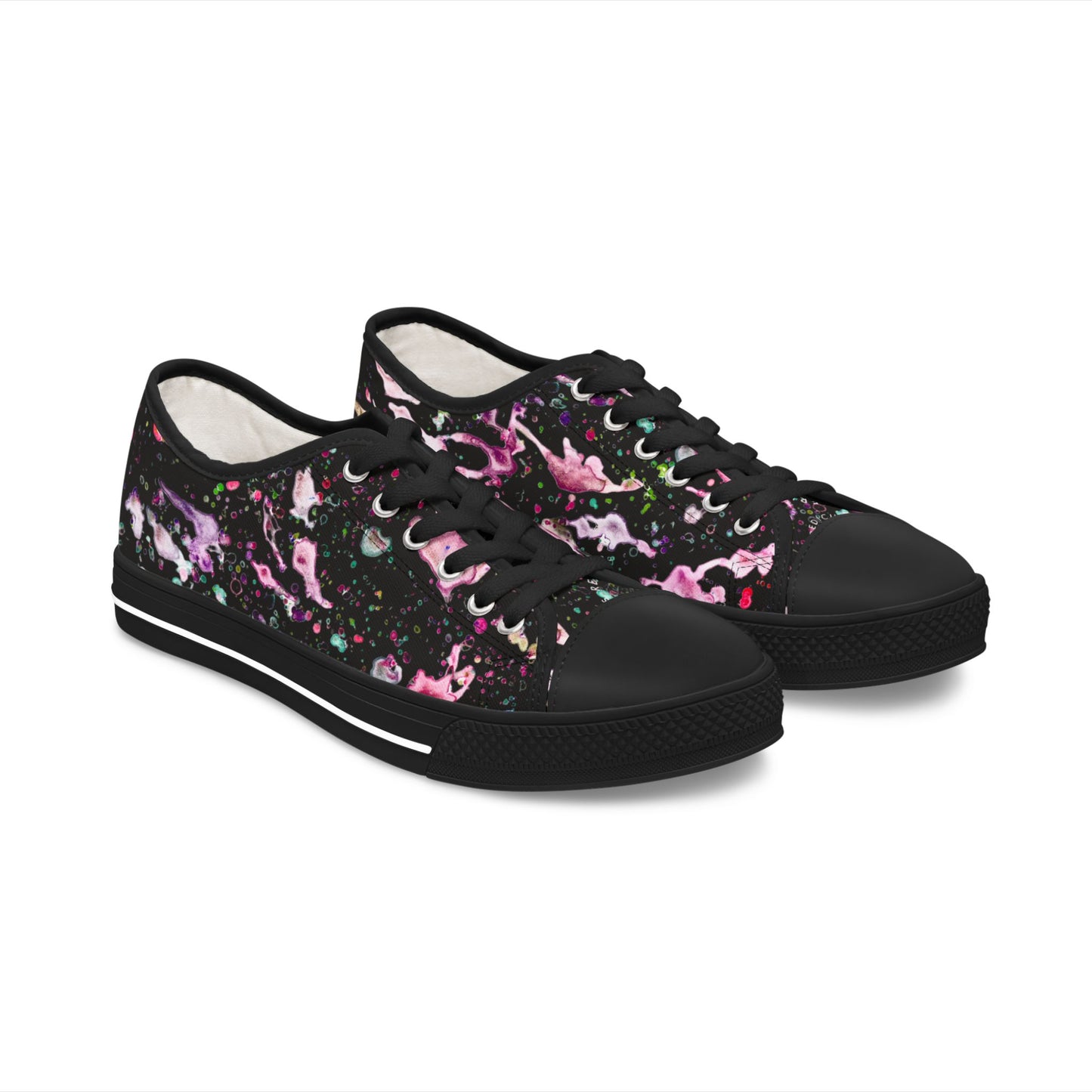 Low Top Sneakers — Galaxy Pink Paint Splatter Women's Casual Shoes