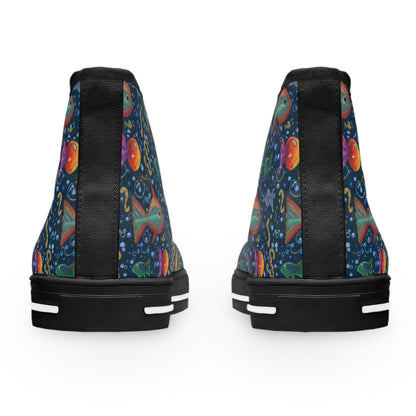 High Top Sneakers — Colorful Underwater Fish Pattern for Women