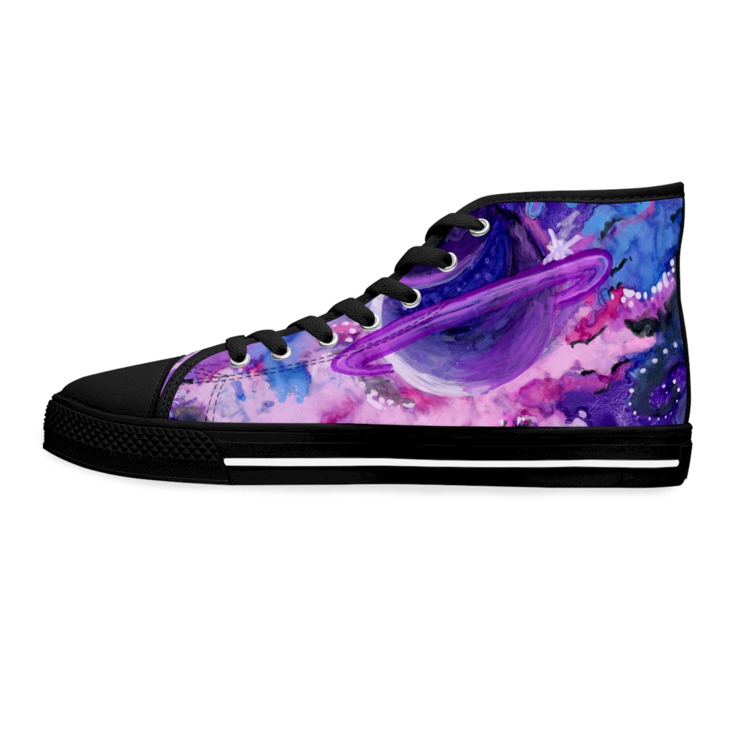 Galaxy Watercolor High Top Sneakers — Purple Planet Cosmic Print for Women
