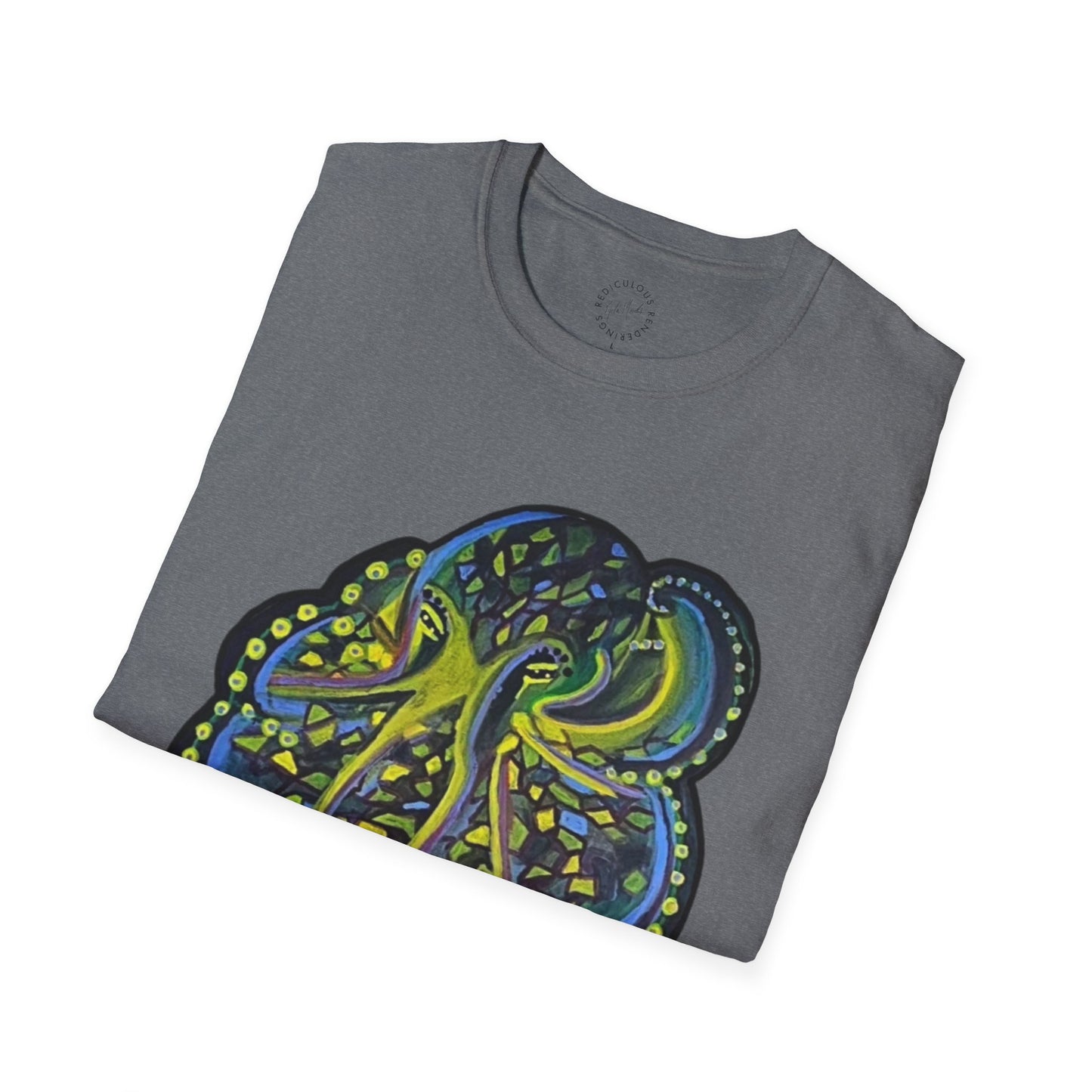 Green Geo octopus Unisex Softstyle Print T-Shirt