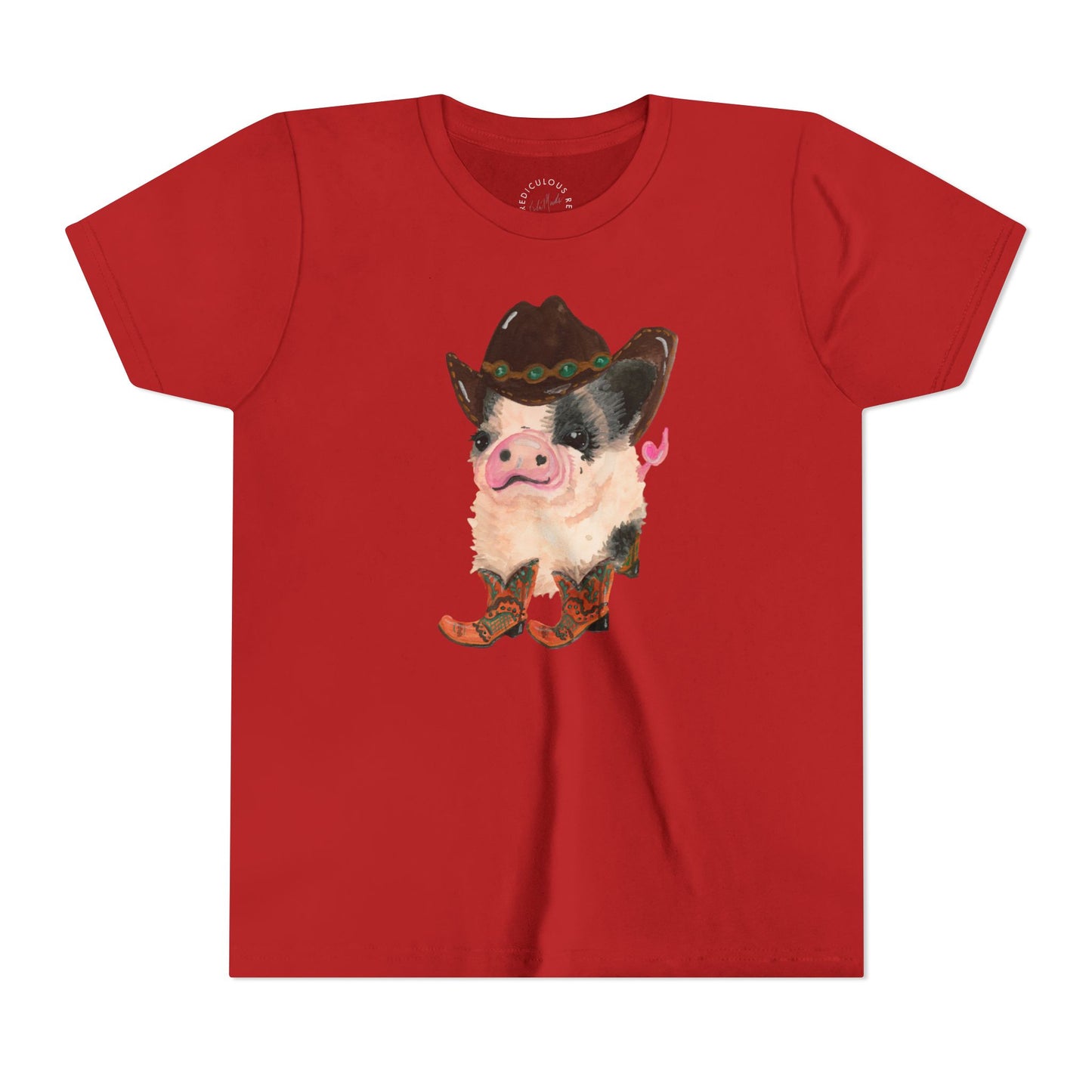 Cowboy Pig Kids Tee — Cute Western Pig in Cowboy Hat & Boots Youth T-Shirt