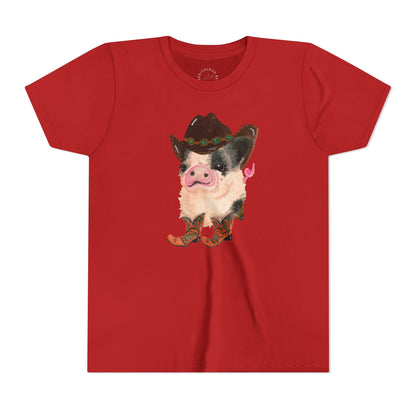 Cowboy Pig Kids Tee — Cute Western Pig in Cowboy Hat & Boots Youth T-Shirt
